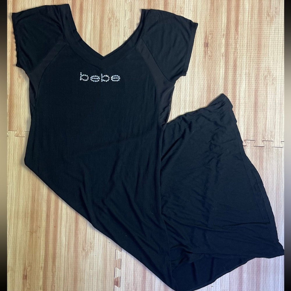 bebe Black Short Sleeve Maxi Dress with Rhinestone Logo • Sz.18/20 - Picture 8 of 12